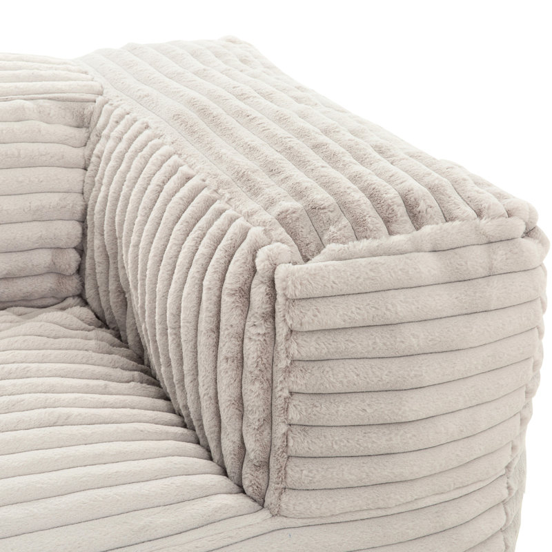 71 - Inch Memory Foam Bean Bag With Armrest, Beige Fabric Upholstery, Contemporary Design For Living Room Inspired Soft Filling Space