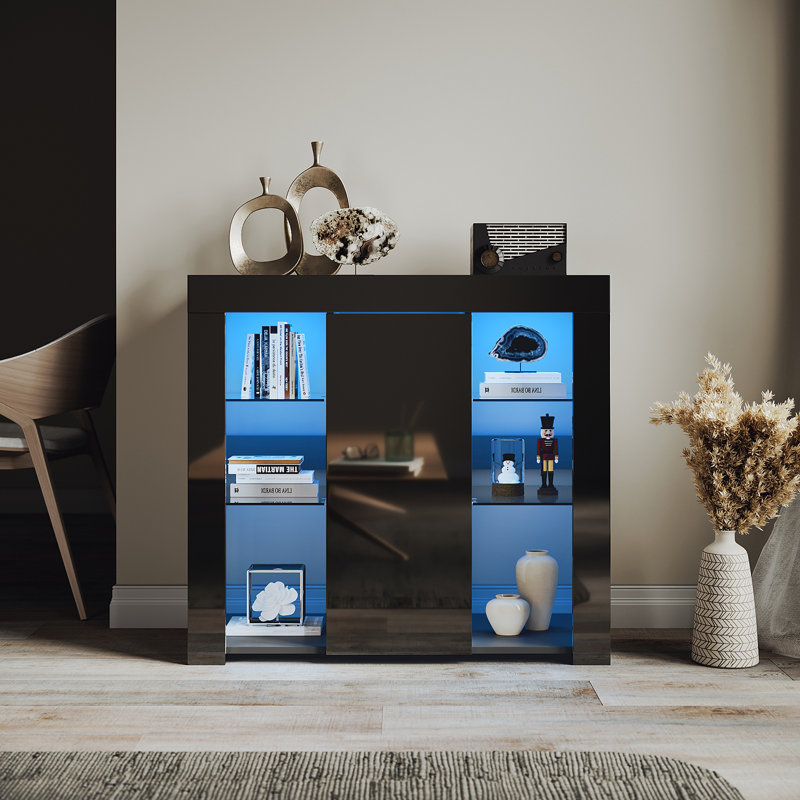 90*35*83cm, Sideboard with LED mood light strip, Black