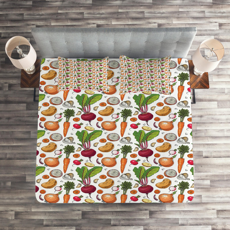 Vegetables Polyester Coverlet, King Bedspread + 2 Shams