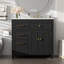 Meuble-lavabo moderne noir avec lavabo en céramique durable, rangement compact et conception autoportante