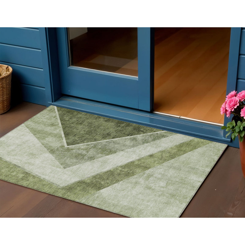 HomeRoots 3' X 5' Olive Green And Artichoke Green Geometric Washable Indoor Outdoor Area Rug