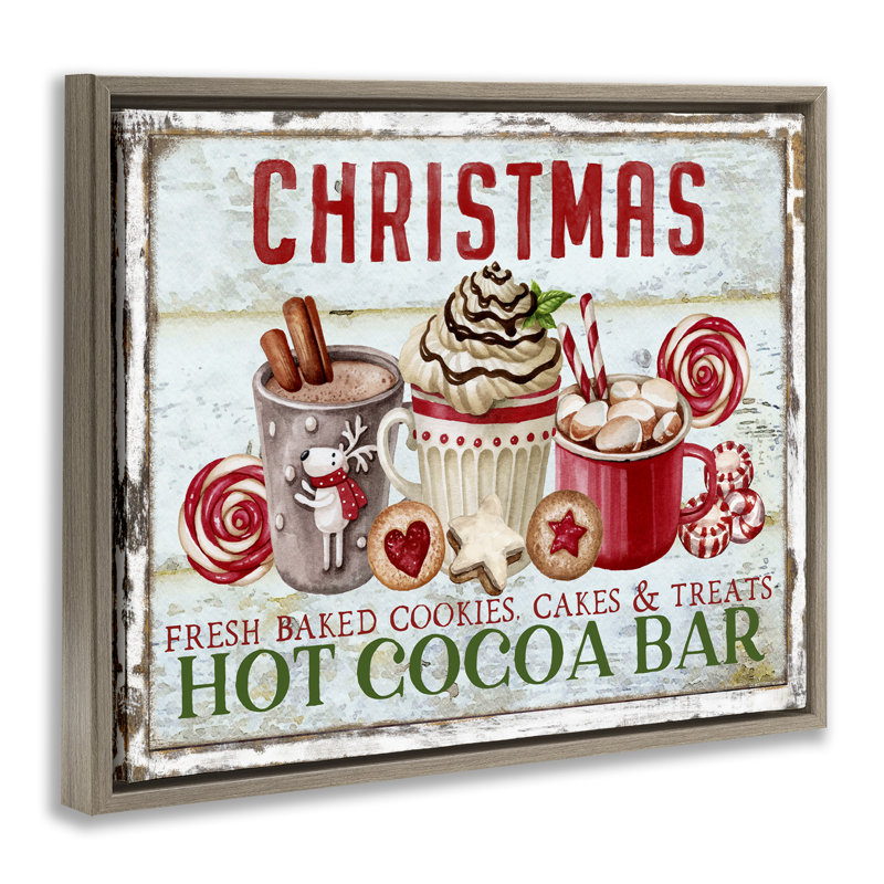 Art mural sur toile Festive Hot Chocolate par Creatif Belle, H 21 po x l 17 po, Cadre flottant orme Montalcino