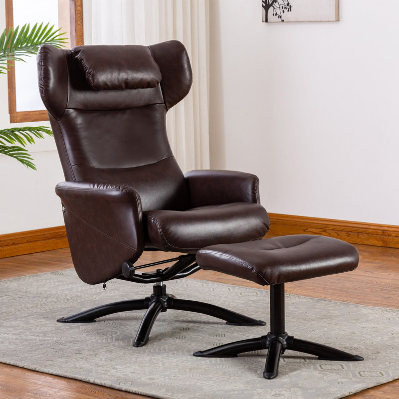 Vantasia Faux Leather Recliner Chair With Ottoman, Brown Faux Leather