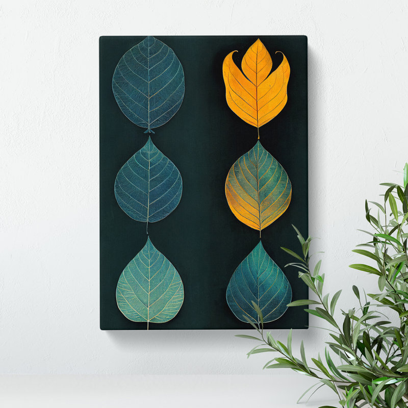 Art Deco Leaves No.4 - Wrapped Canvas, 50cm H x 35cm W x 3cm D