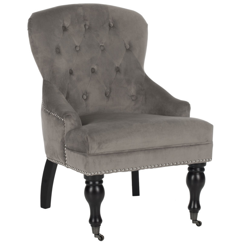 Fauteuil de 17,5 po Mcdaniel, Velours taupe champignon, Noir, Oui