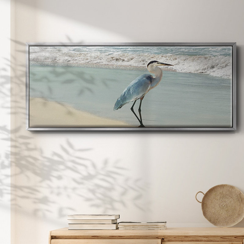 Beach Set Heron- Framed Canvas, 20" H x 50" W