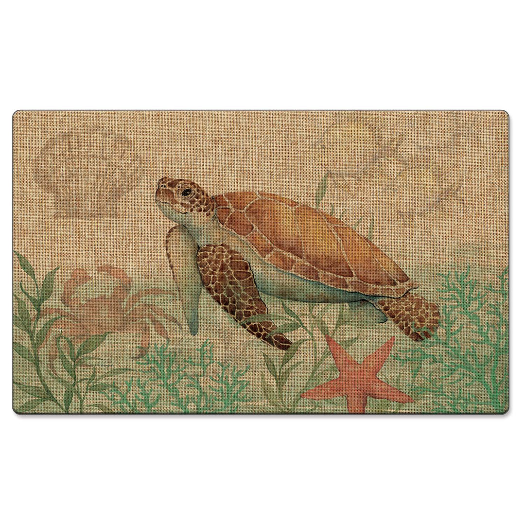 Caribbean Sea Turtle Linen Look Indoor/Outdoor Floor Mat CounterArt