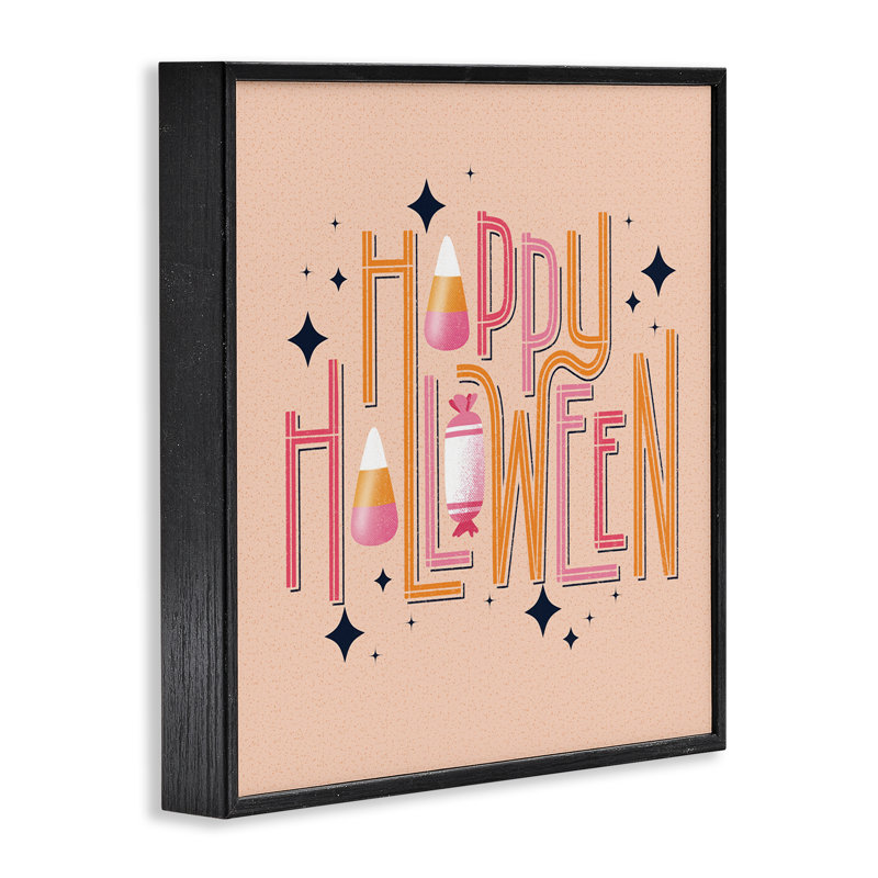 Joyeux Halloween avec bonbons, estampe numérique, design par Sarah Hickman, Giclée encadrée noir minuit, H 12 po x l 12 po