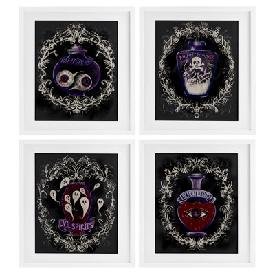 Ensemble de 4 bouteilles à spéculations Spooky, sous-verre, par Connie Summers