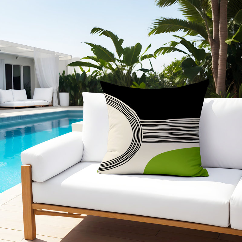 Cassie Outdoor Reversible Throw Pillow, 19"H x 19"W, Chartreuse/Cream/Black