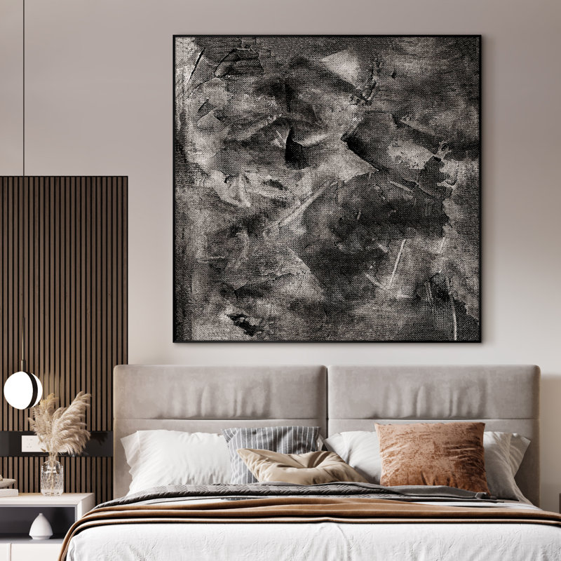 Art mural très grand noir abstrait minimaliste moderne, impression numérique (assemblage de cadre requis), H 36 po x l 36 po