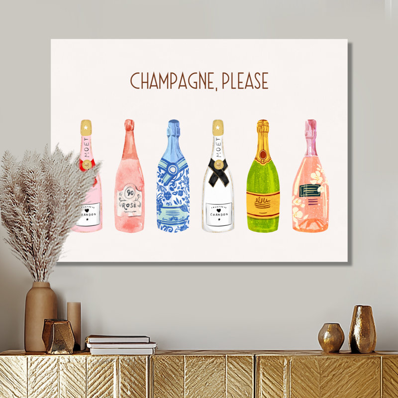 Champagne, veuillez Happy Hour - Champagne, art mural, Toile tendue, H 12 po x l 20 po