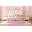 Lit tapissier avec tête de lit couronne et lumières à DEL, taille double moderne, tête de lit avec rangement rose et blanc, taille rose et blanc