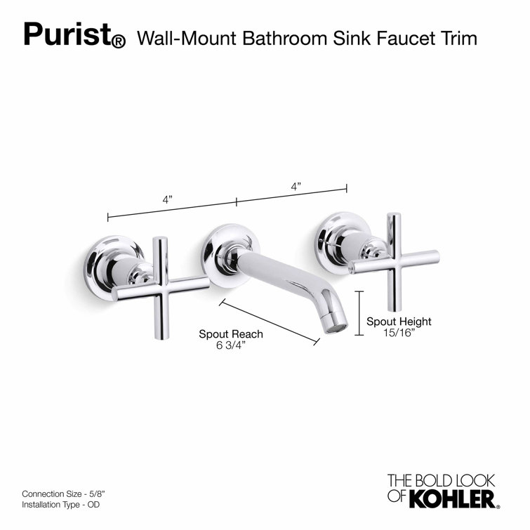 Kohler Purist 2ハンドル洗面wall-mount蛇口トリムwith 9インチ、90度角度注ぎ口とクロスハンドル、バルブは含まれていません K-T14414-3-BN - 2