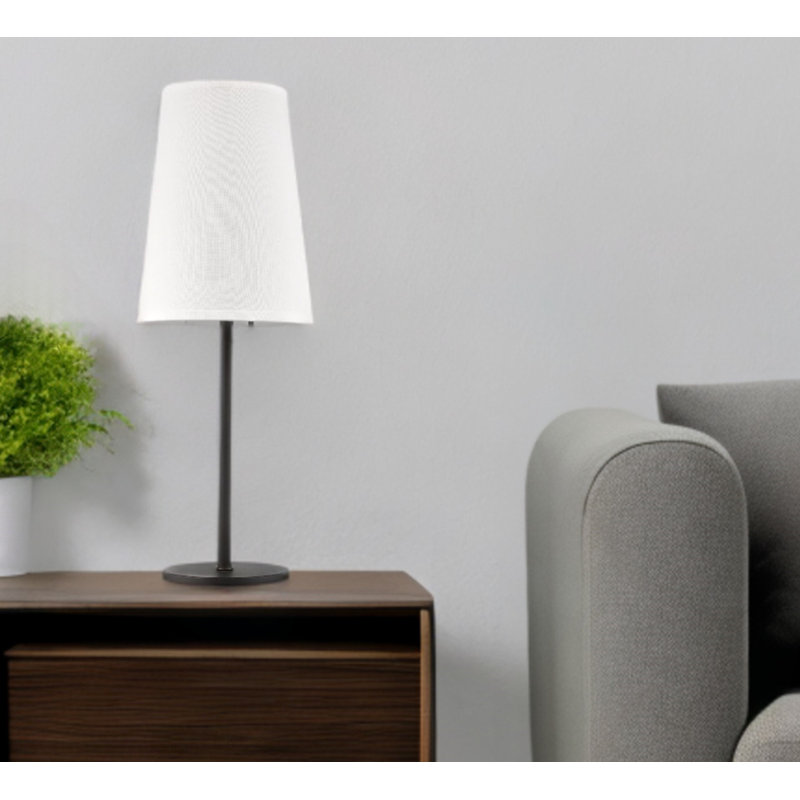 27" Black Metal Table Lamp With White Cone Shade
