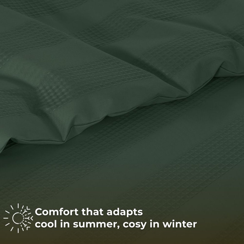 MHG Living Waffle Striped Duvet Cover Set Cotton-Rich Polycotton - Includes Matching Pillowcase - Single/Double/King/Super King