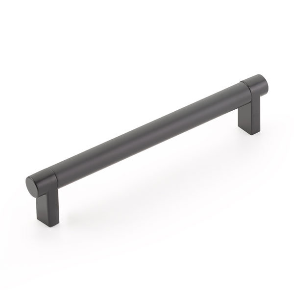 Emtek Select Cabinet Pull w/ Rectangular Stem & Smooth Bar, Flat Black, 6" Center to Center