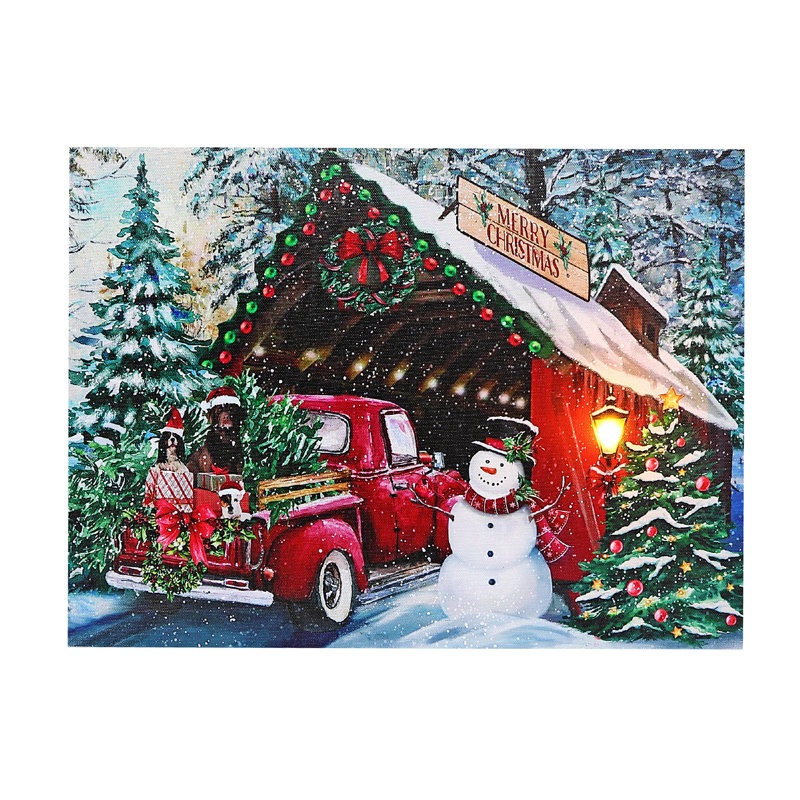 Décoration murale voiture avec bonhomme de neige