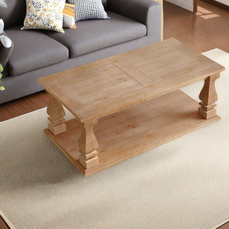Coffee & Cocktail Tables, Solid Wood MDF Farmhouse Rustic Living Room, Tan*Natural Wood*Gloss