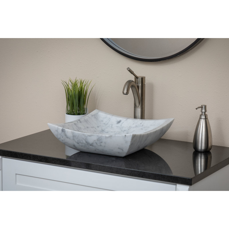 Eden Bath 15.5'' Stone Square Bathroom Sink, Polished White
