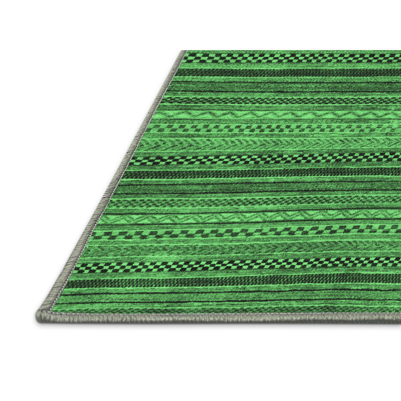 Tapis lavables à la machine à motif abstrait vert émeraude 2307, Rectangle 8 pi x 10 pi