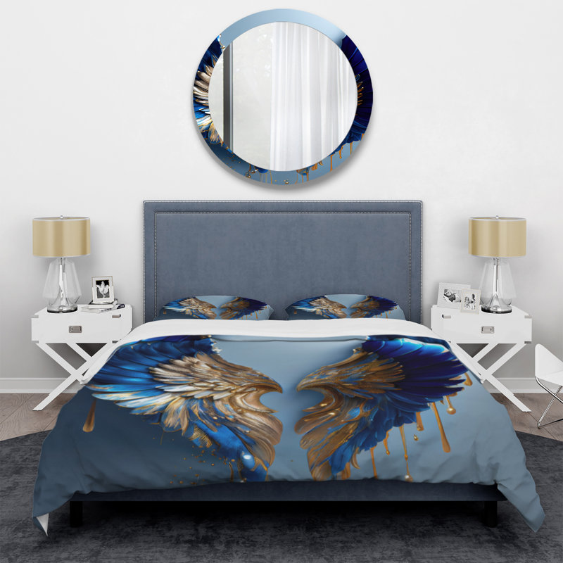 Ensemble de housse de couette en microfibre / polyester Blue Wings, Housse de couette simple + 1 taie décorative stan