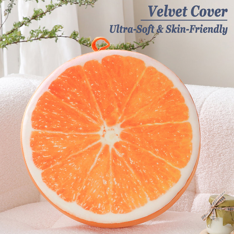 Fruit Velvet Round Throw Pillow (15-Inch), Orange