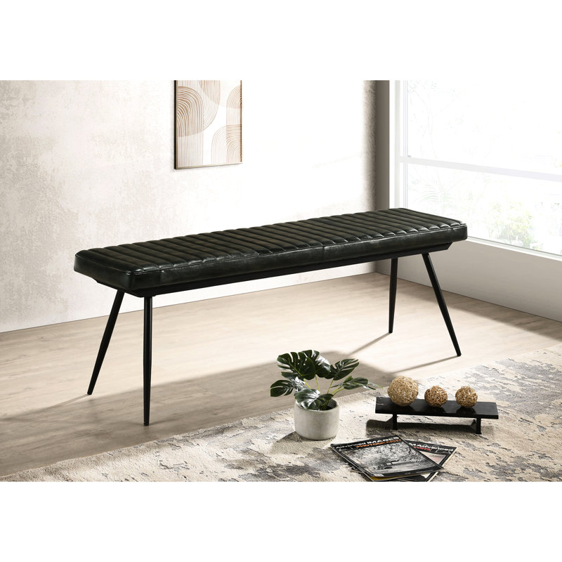Banc avec coussin ferme, pieds en métal noir pour support en cuir, base élégante