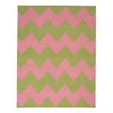 Pink & Green Chevron Dhurrie Cotton Rug - 8'10" x 11'10"
