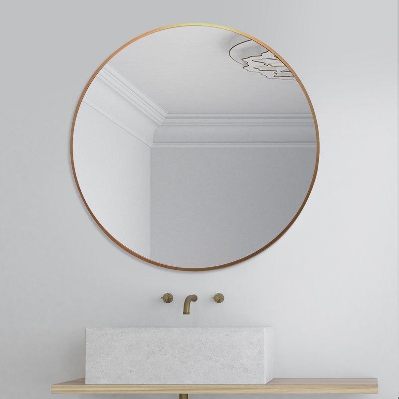 Metal Framed Wall Mounted Bathroom / Vanity Mirror, Gold, 68.58cm H x 68.58cm W