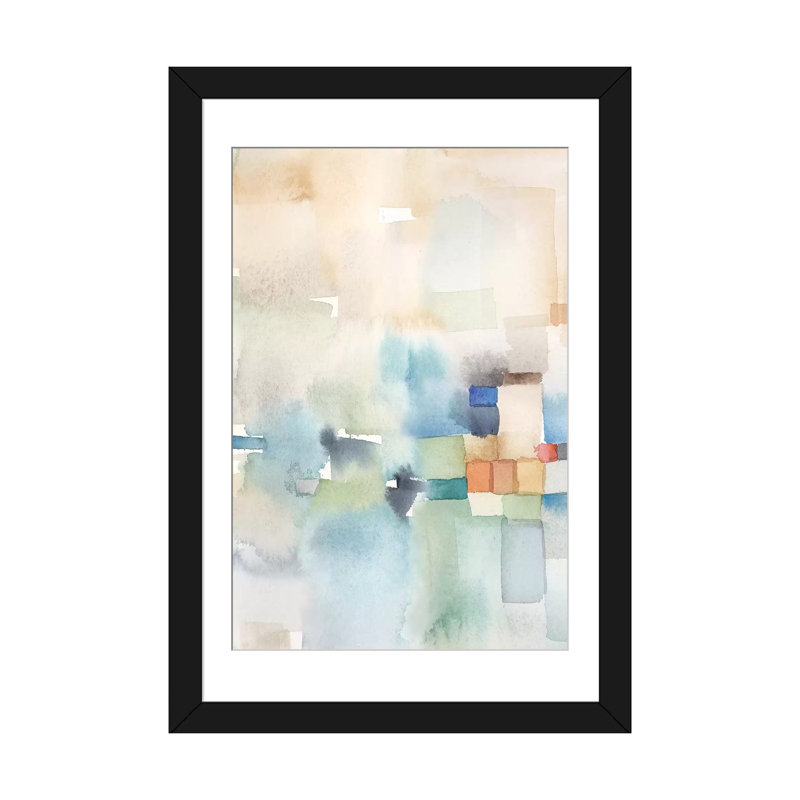 «Teal Abstract Panel I», reproduction sur toile, Papier d'art encadré noir, Blanc, H 32 po x l 24 po x P 1 po