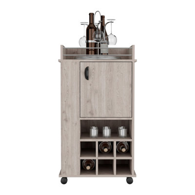 Bar Cart With 6 Built-In Wine Rack And Casters
