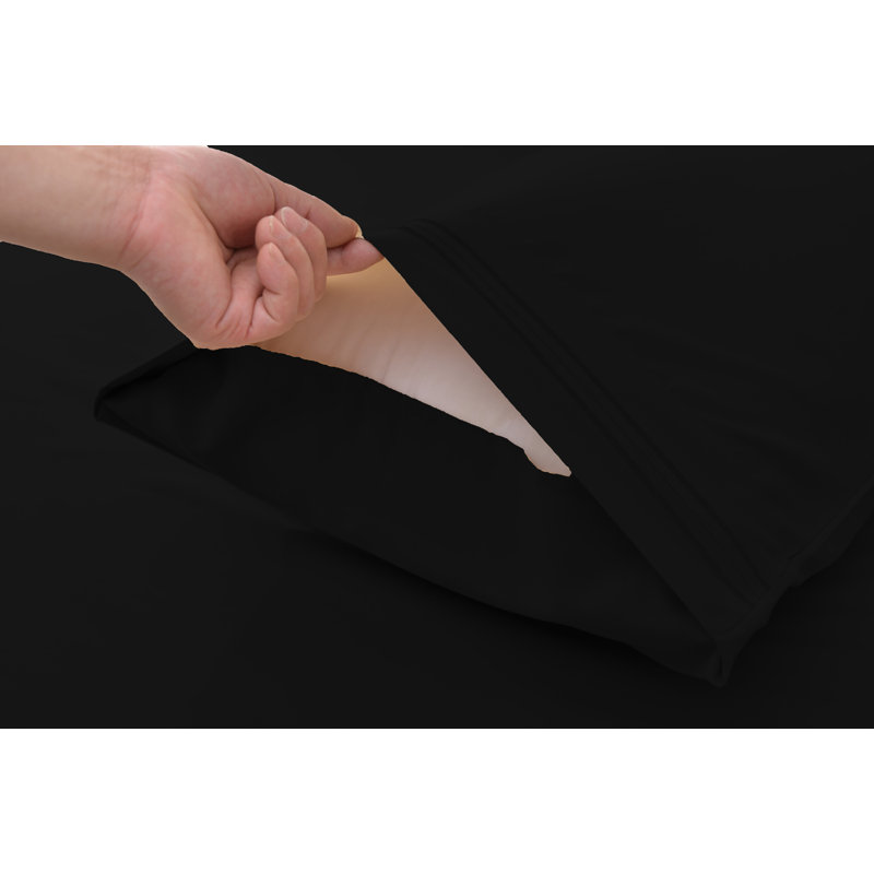  Ensemble de draps 1800 fils en rayonne de bambou, Simple, Noir