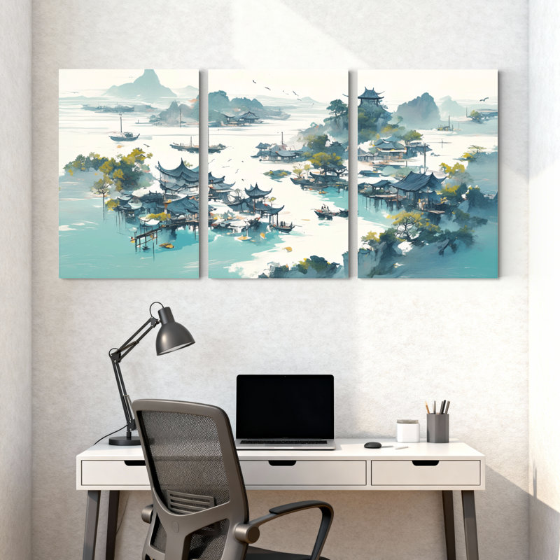 Landscape & Nature Serene Water Village Landscape, H 18 po x l 36 po