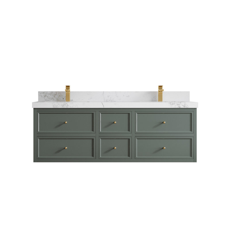 Meuble-lavabo double flottant 60 po avec dessus en quartz Roswell