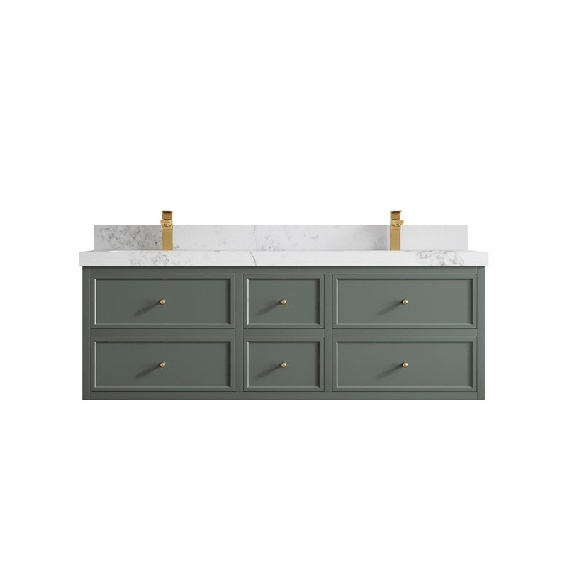 Roswell Floating 60 " W Wall Mounted Wall Mounted 2 Double Vanity Bathroom Vanity With Quartz Top