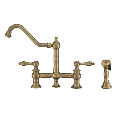 Hailey Vintage III Plus Bridge Faucet with Long Traditional Swivel Spout Lever Handles and Solid Side Spray