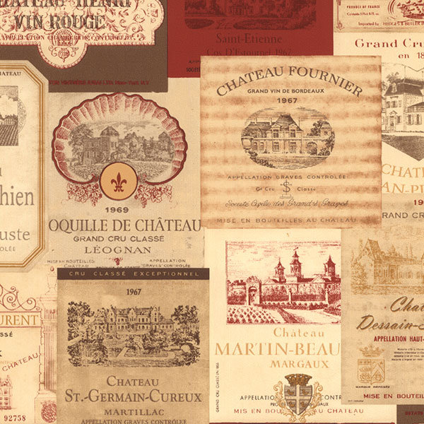 Papier peint étiquettes à vin 32,7 pi x 20,5 po Hamid, Rouge / ocre