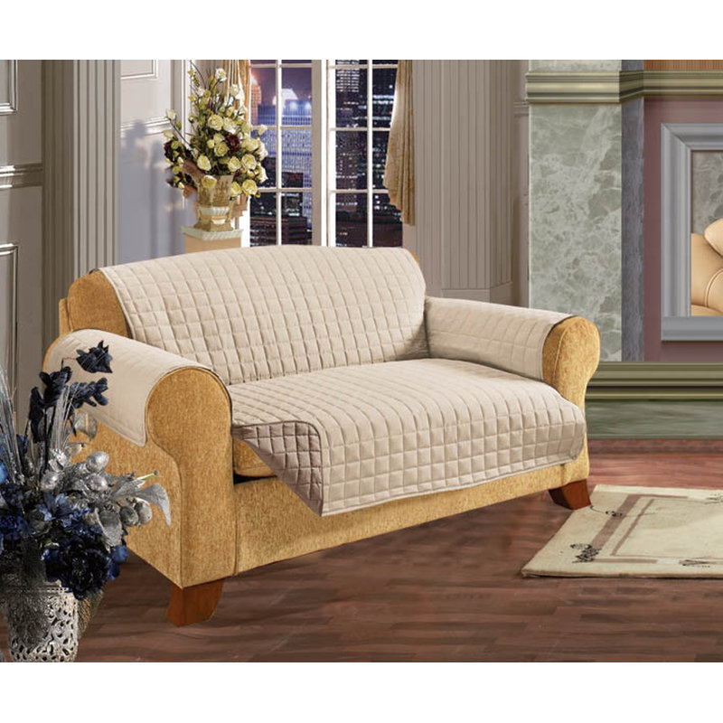 Protecteur de mobilier en microfibre réversible pour canapé avec sangles, Crème / polyester taupe
