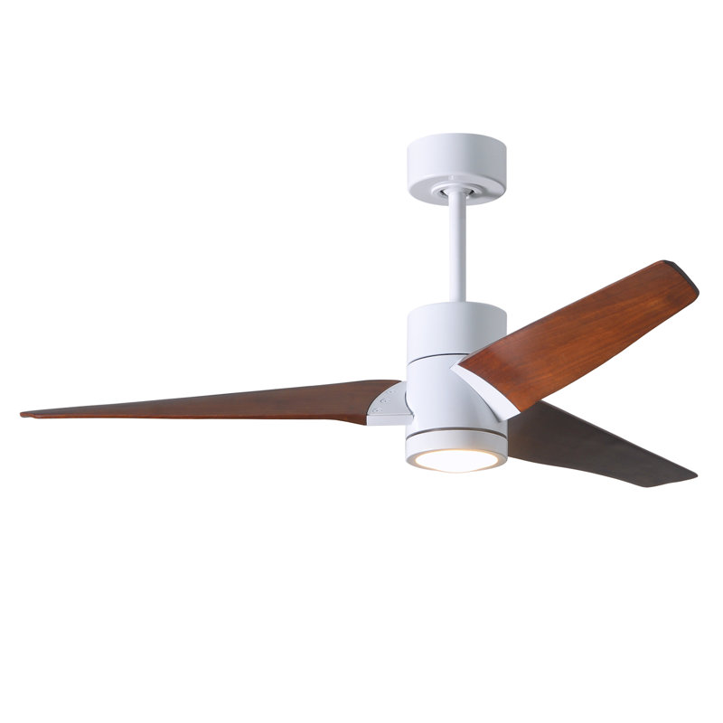 Ceiling Fan with LED Lights, Gloss White, Walnut Tone, 52"