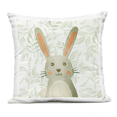 Joyful Bunny on Botanicals Design by Kim Allen Outdoor Printed Pillow