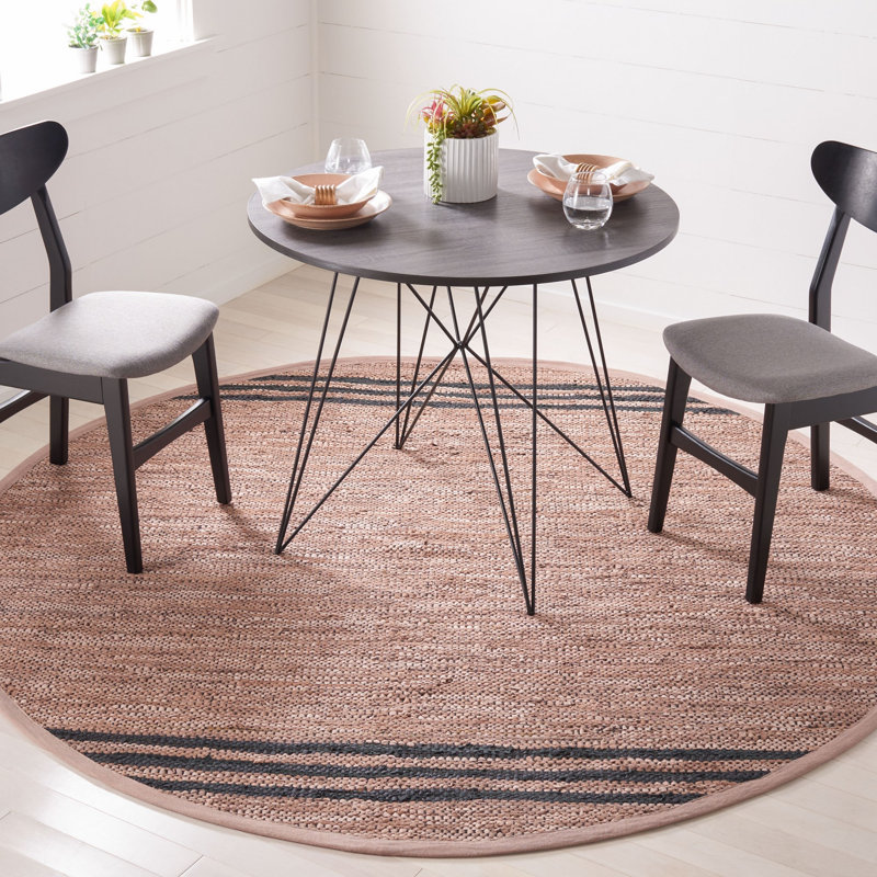 Riffle Hand Woven Leather/Cotton/Jute Rug in Brown/Black, Round 7'