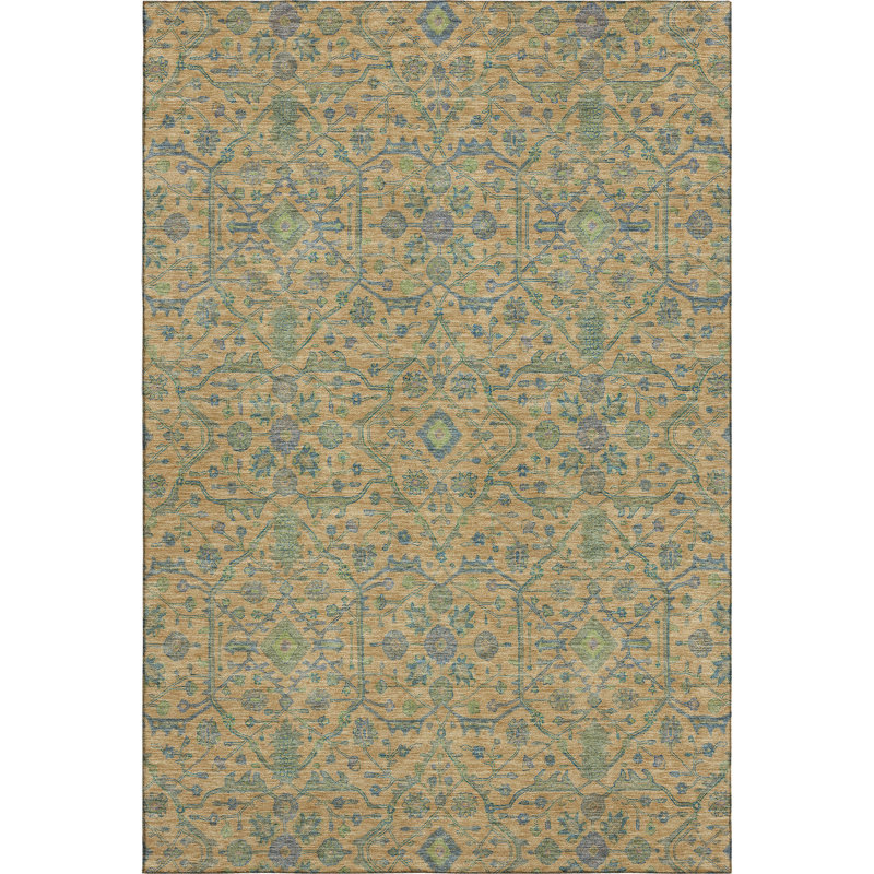 Premium Machine Washable Ducote AMF1131 Global Rug, Rectangle 10' x 14'
