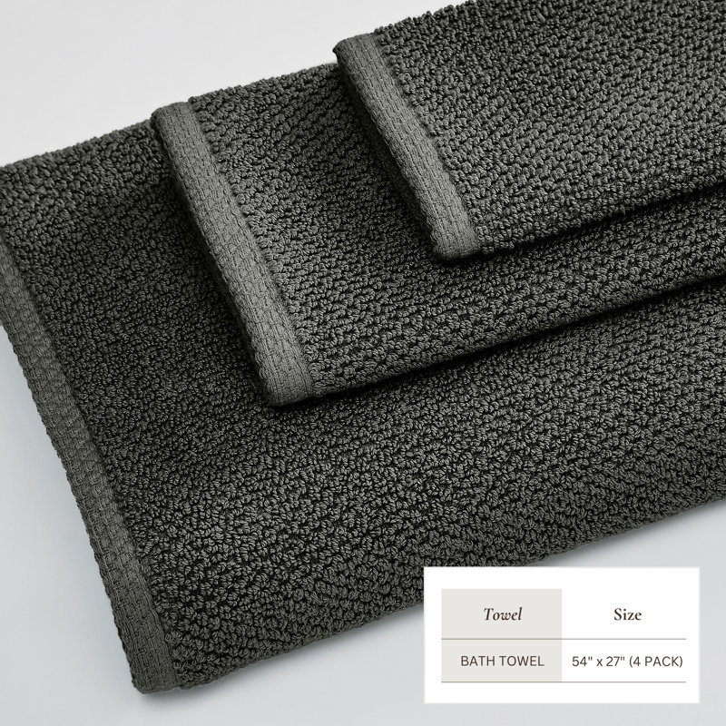 100% Cotton Textured Bath Sheet, Bath Towel - 4 Pack, Midnight