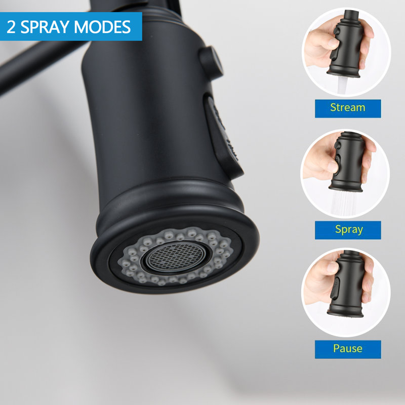 Robinet de cuisine en acier inoxydable noir mat avec douchette rétractable, buse rotative à 360 degrés pour une action complète de nettoyage de l'évier, de la corrosion et de la rouille - caractéristique, débit de température d'eau facile