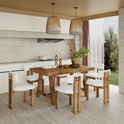 Ensemble de table et chaises de salle à manger en bois massif rustique, chaises rembourrées et table de salle à manger en bois massif