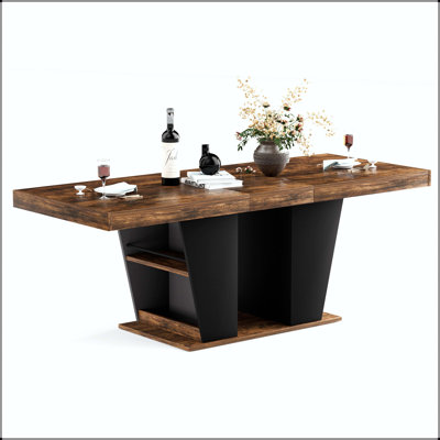 78.7" Rustic Extendable Dining Table with Storage Shelves