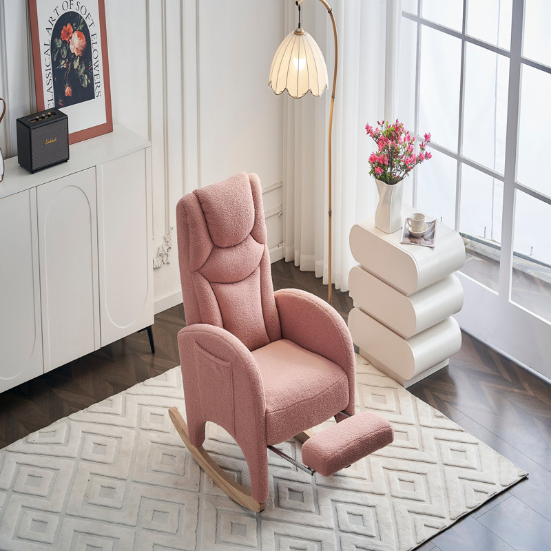 Chaise berçante en tissu avec repose-pieds réglable, Rose