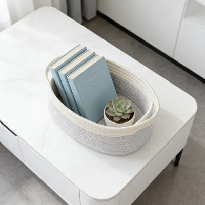 Paniers de rangement tissés à la main avec poignées, bac de rangement décoratif pour tablettes, placards, jouets et décoration intérieure, panier-cadeau en corde naturelle