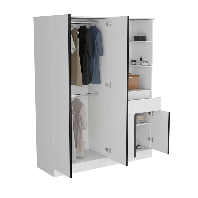 Armoire Kamelot avec portes doubles, barre à vêtements et tablettes intérieures